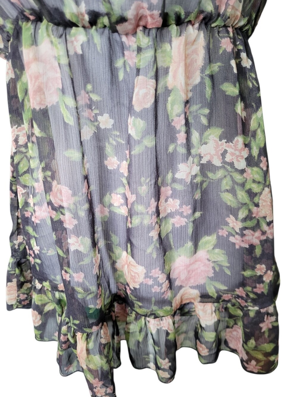 Vintage Y2K Roses Print Lace Back Sleeveless Chiffon Babydoll Top Large - Picture 4 of 16